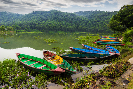 August 20, 2014 - Boats by the Phewa lake in Pokhara, Nepalのeditorial素材