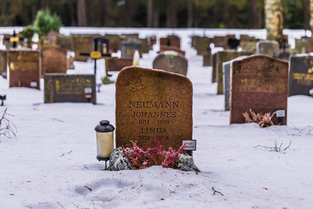 January 22, 2017: Tombstones in the Skogskyrkogarden graveyard in Stockholm, Swedenのeditorial素材
