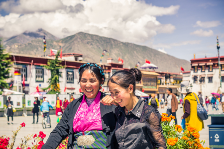 August 11, 2014 - Tibetan women in Lhasa, Tibetのeditorial素材