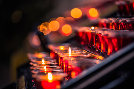 January 28, 2017: Candles Inside Saint Mary's cathedral in Gdansk, Polandのeditorial素材