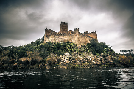 January 04, 2017: Panoramic view of the medieval castle of Almourol in Ribatejo, Portugalのeditorial素材