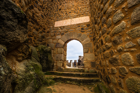 January 04, 2017: Inside the walls of the medieval castle of Almourol in Ribatejo, Portugalのeditorial素材