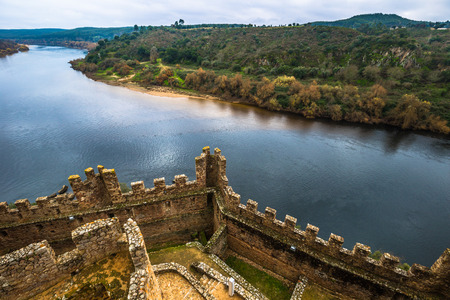 January 04, 2017: Inside the walls of the medieval castle of Almourol in Ribatejo, Portugalのeditorial素材