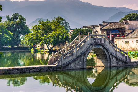 Hongcun, China - July 28, 2014: Bridge of Hongcun villageのeditorial素材