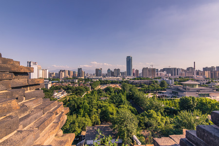 Xi'an, China - July 24, 2014: Panorama of Xi'an from the Small Wild Goose Pagoda temple complexのeditorial素材