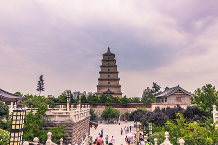 Xi'an, China - July 23, 2014: Big Wild Goose Pagoda temple complexのeditorial素材