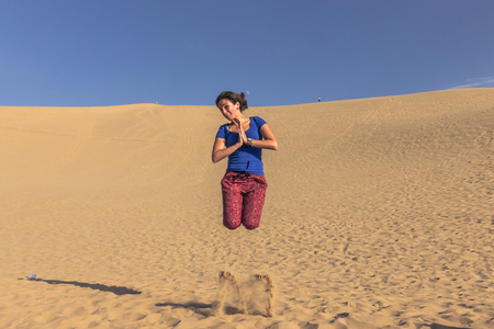 Dunhuang, China - August 06, 2014: Tourist in the Crescent Lake Oasis in Dunhuang, Chinaのeditorial素材
