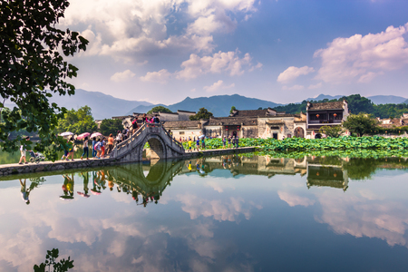 Hongcun, China - July 28, 2014: Bridge of Hongcun villageのeditorial素材