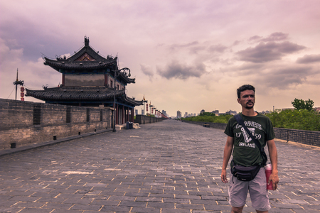 Xi'an, China - July 23, 2014: Tourist in the ancient walls of Xi'anのeditorial素材