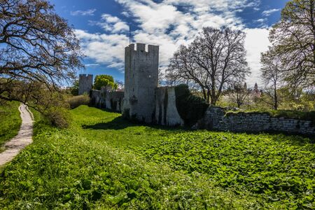 Visby, Gotland - May 15, 2015: Medieval town walls in Gotland, Swedenの写真素材