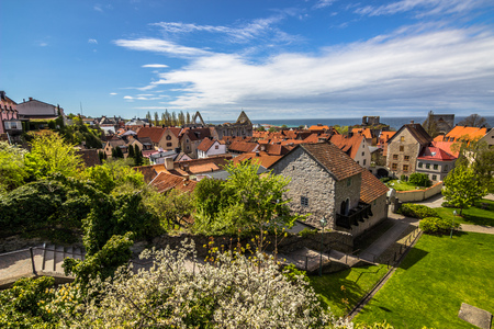 Visby, Gotland - May 15, 2015: Panorama of the town of Visby in Gotland, Swedenの写真素材