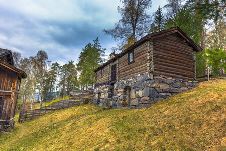 Lillehammer, Norway - May 13, 2017: Traditional houses in Maihaugen open air museum in Lillehammer, Norwayのeditorial素材