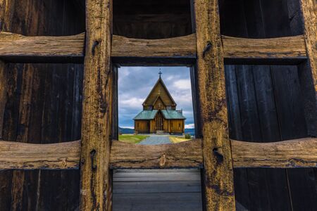 Reinli, Norway - May 13, 2017: Entrance to the Stave Church of Reinli, Norwayのeditorial素材