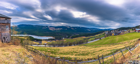 Hegge, Norway - May 13, 2017: Panorama of the rural landscape of Hegge, Norwayのeditorial素材