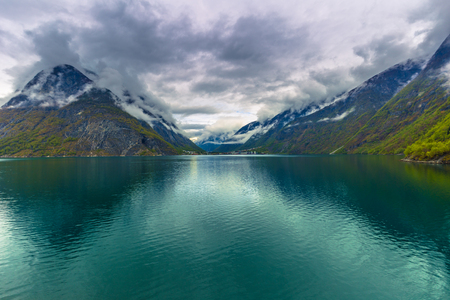 Sogn og Fjordane, Norway - May 14, 2017: Panorama of a fjord in Sogn og Fjordane county, Norwayのeditorial素材
