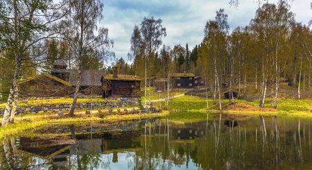 Lillehammer, Norway - May 13, 2017: Traditional houses in Maihaugen open air museum in Lillehammer, Norwayのeditorial素材