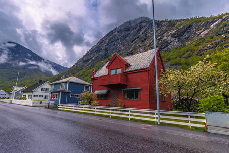 Norway - May 14, 2017: Typical red house in a village of Norwayのeditorial素材