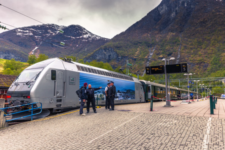 Flam, Norway - May 14, 2017: Railway station of Flam, Norwayのeditorial素材