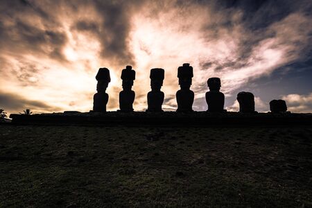 Moai altar of Anakena beach, Easter Islandの写真素材