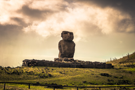 Anakena beach, Easter Island - July 10, 2017: Moai altar of Anakena beach, Easter Islandのeditorial素材