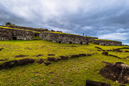 Orongo, Easter Island - July 11, 2017: Bird man village of Orongo, Easter Islandのeditorial素材