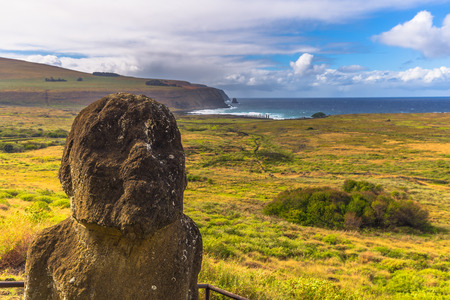 Ranu Raraku, Easter Island - July 10, 2017: Moai statues of Ranu Raraku, Easter Islandの写真素材