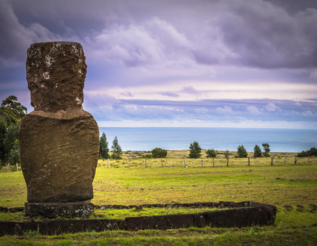 Ahu Akivi, Easter Island - July 11, 2017: Moai altar of Ahu Akiviの写真素材