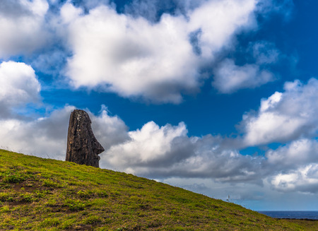 Ranu Raraku, Easter Island - July 10, 2017: Moai statues of Ranu Raraku, Easter Islandの写真素材
