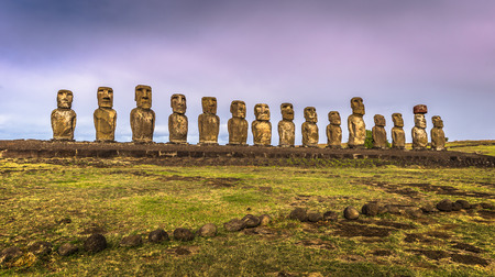 Ahu Tongariki, Easter Island - July 10, 2017: Moai altar of Tongariki, Easter Islandの写真素材