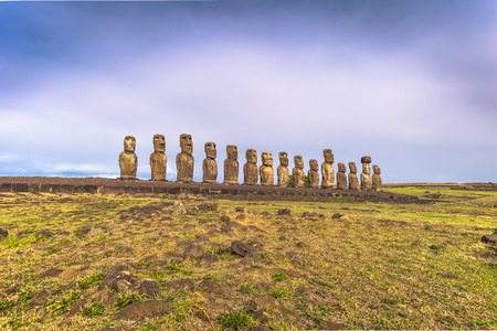 Ahu Tongariki, Easter Island - July 10, 2017: Moai altar of Tongariki, Easter Islandの写真素材