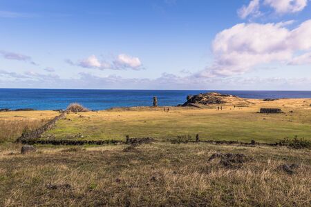 Ahu Tahai, Easter Island - July 12 2017: Sacred Moai altar of Ahu Tahaiの写真素材