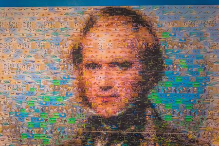 Galapagos Islands - August 23, 2017: Portrait of Charles Darwin in Santa Cruz Island, Galapagos Islands, Ecuadorのeditorial素材