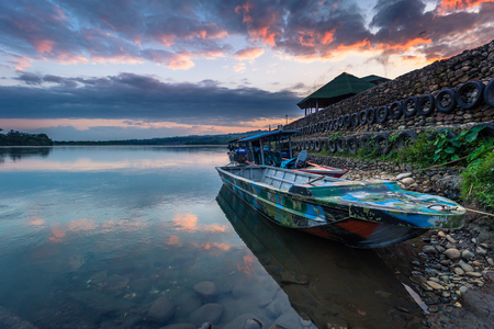 Manu National Park, Peru - August 06, 2017: Tour boats at Port of Atalaya in Manu National Park, Peruのeditorial素材