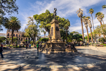 Sucre - July 21, 2017: Statue of freedom fighter in the center of Sucre, Boliviaのeditorial素材