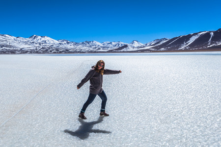 Eduardo Avaroa National Park - July 18, 2017: Tourist in the Green Lagoon in Eduardo Avaroa National Park, Boliviaのeditorial素材
