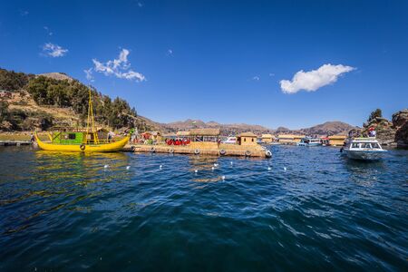 Copacabana - July 29, 2017: Floating village of Copacabana, Boliviaのeditorial素材
