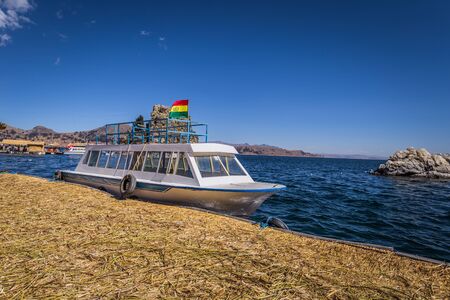 Copacabana - July 29, 2017: Floating village of Copacabana, Boliviaのeditorial素材