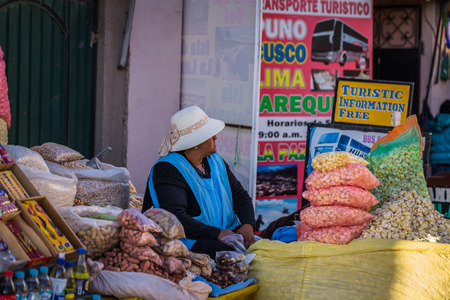 Copacabana - July 29, 2017: Local Bolivians in the town of Copacabana, Boliviaのeditorial素材