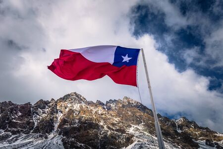 Chilean Flag in the border between Argentina and Chileの写真素材