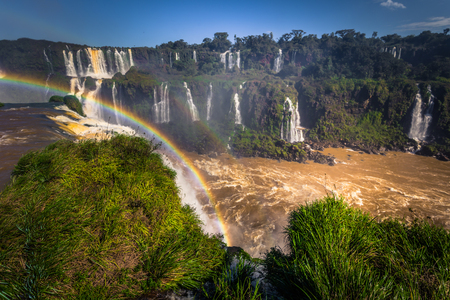 Foz Do Iguazu - June 23, 2017: Panorama of the Iguazu Waterfalls in Foz Do Iguazu, Brazilの写真素材