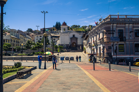 Quito - August 17, 2018: Historic center of aQuito, Ecuadorのeditorial素材