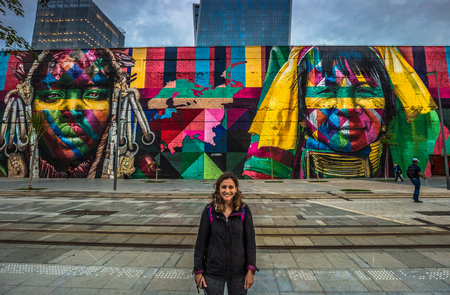 Rio de Janeiro - June 21, 2017: Ethnic street art of the artist Eduardo Kobra in Rio de Janeiro, Brazilのeditorial素材