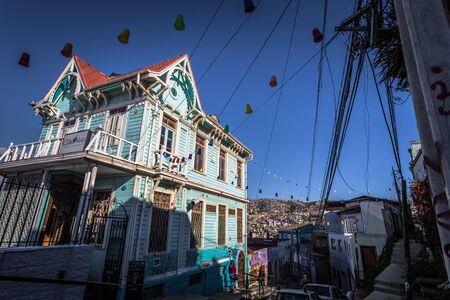 Valparaiso - July 14, 2017: Traditional house in Valparaiso, Chileのeditorial素材