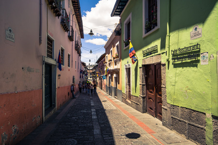 Quito - August 17, 2018: Streets of the center of Quito, Ecuadorのeditorial素材
