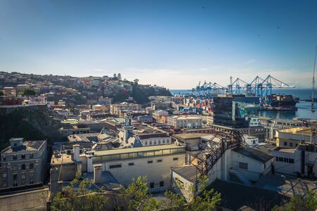Valparaiso - July 14, 2017: Panoramic view of the city of Valparaiso, Chileのeditorial素材
