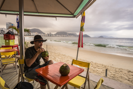 Rio de Janeiro - June 20, 2017: Tourist in Copacabana beach of Rio de Janeiro, Brazilのeditorial素材