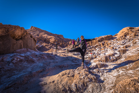 Atacama Desert, Chile - Traveler in the Valley of the Moon in the Atacama Desert, Chileのeditorial素材