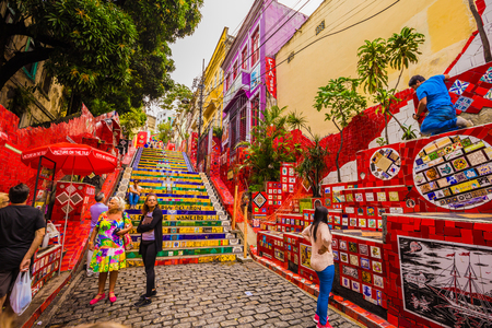 Rio de Janeiro - June 21, 2017: The Selaron Steps in the historic center of Rio de Janeiro, Brazilのeditorial素材