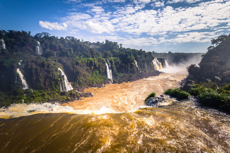 Foz Do Iguazu - June 23, 2017: Panorama of the Iguazu Waterfalls in Foz Do Iguazu, Brazilの写真素材
