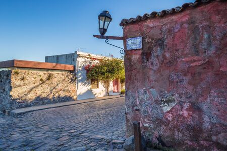 Colonia Del Sacramento - July 02, 2017: Street light in the old town of Colonia Del Sacramento, Uruguayのeditorial素材